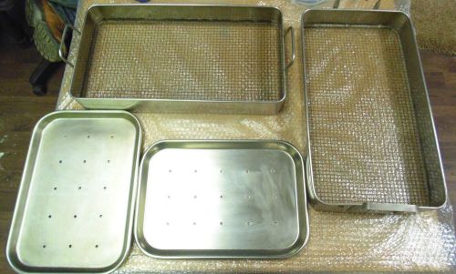 Lot of 4 sterilization trays: 2 - 15&#034; x 10 1/2&#034; x 1&#034; &amp; 2 - 19 1/2&#034; x 11&#034; x 3&#034; for sale