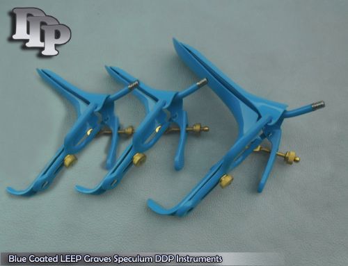 Lot of 3 Pcs Blue Coated LEEP Graves Speculum Small,Medium,large DDP Instruments