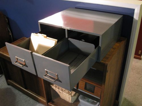 Vintage steelmaster 2 drawer stackable metal file cabinet hold 5x7 &amp; 5x8 storage for sale