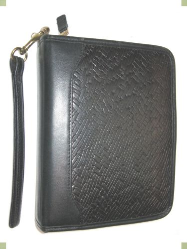 Compact ~1.25&#034;~ woven full-grain leather franklin covey planner zipper organizer for sale