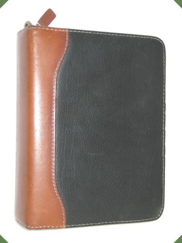 COMPACT 1.25&#034; ~ Black &amp; Brown TOP-GRAIN LEATHER Franklin Covey Planner ORGANIZER