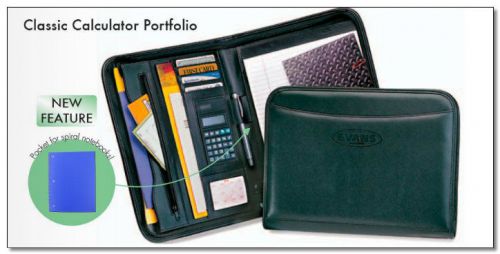 Classic Calculator Leather FOLDER PORTFOLIO PADFOLIO ORGANIZER ZIPPER Black, New