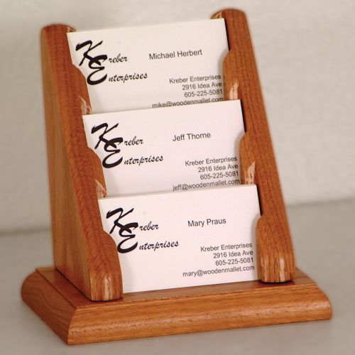 Business Card Holder - 3 Pocket - Medium Oak