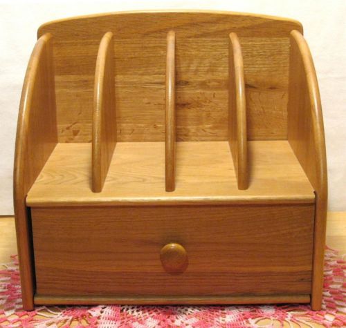 Heavy Wood Desk Organizer w/ Drawer ALL Solid Light OAK Wood (no particle board)