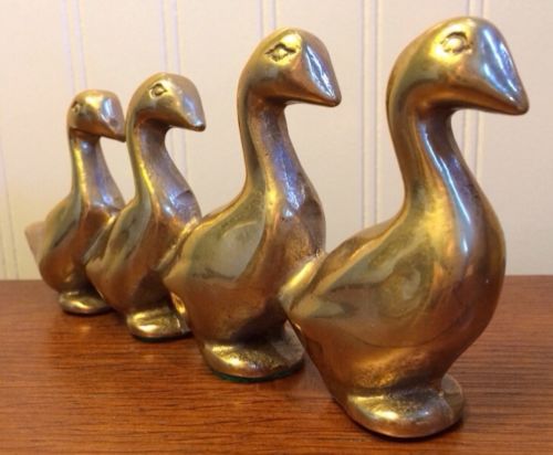 Paperweight - 4 Brass Ducklings -Solid Brass- Adorable- 6&#034; L - #PW 2 - LOVELY BN