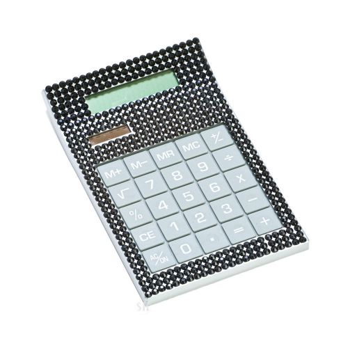 Medium crystal rhinestone black solar powered calculator desk office supplies for sale