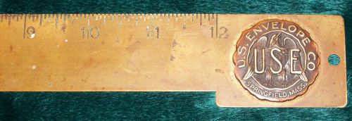 U s envelope springfield mass 12+ inch genuine bronze ruler w &amp; h co newark n j for sale