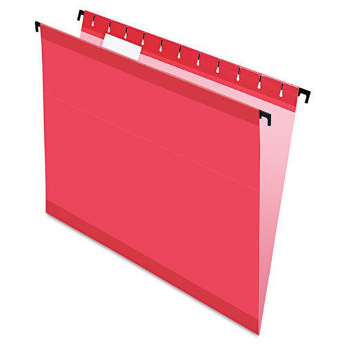 Poly Laminate Hanging Folders, Letter, 1/5 Cut, Red, 20/Box