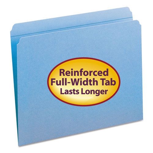 File folders, straight cut, reinforced top tab, letter, blue, 100/box for sale