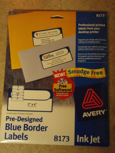 New Avery #8173 Ink Jet 2&#034;x4&#034; 20 Sheets = 200 Lables Smudge Free Plus Software