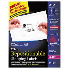 Avery 55164 Re-hesive Laser Labels, 3 1/3 x 4, White, 600 / Pack ~ Free Shipping