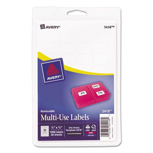 Print or Write Removable Multi-Use Labels, 1/2 x 3/4, White, 1008/Pack