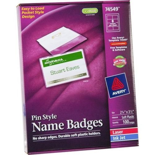 Avery 74549 Name Badge Kit, w/ Inserts, Top Load, 2-1/4&#039;&#039; x 3-1/2&#039;&#039;, 100/BX