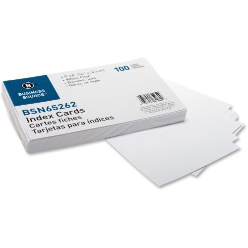 Business Source Plain Index Card - 8&#034;x5&#034; - 100 / Pack - White Paper - BSN65262