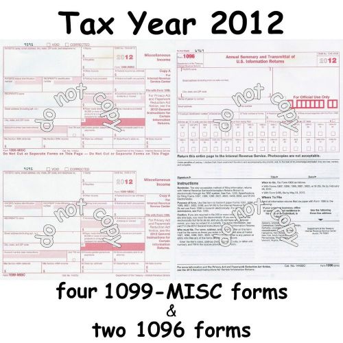4) 1099-MISC Miscellaneous Income 2012 IRS Tax Forms &amp; 2) 1096 Transmittal Forms