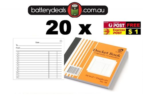 20 x Olympic Docket Book No50 Carbonless 100x125mm #50 140990 Duplicate No. 50