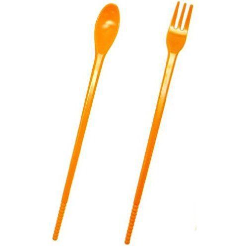 Poratble Compact Utencils Set 3WAY CHOPSTICKS Orange w/ Fork Spoon Case JAPAN