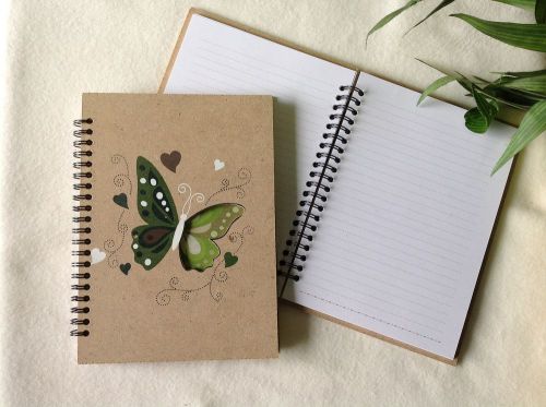 Ackerman A5 note pad with green butterfly cut out design - lined paper