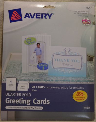 New in Pack Avery 3266 Quarter-Fold Greeting Cards 20 Cards w/20 Envelopes