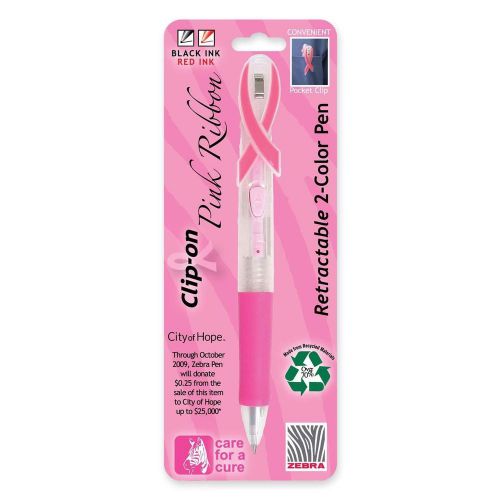 Zebra 32071 pink ribbon 2 color ballpoint pen, finr pt. black and red inks for sale