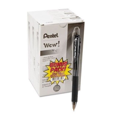 Pentel WOW! Ballpoint Retractable Pen, Black Ink, Medium, 36 per Pack