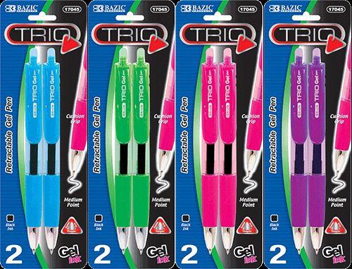 Bazic trio fancy triangle retractable gel pen (2/pack), case of 12 for sale