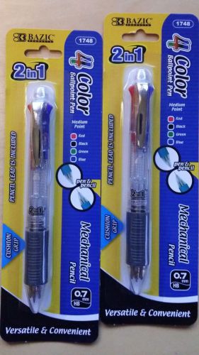 Bazic 4 Color Pen (Blue,Red,Black,Green) &amp; Pencil Combo (2 Units) (Clear Body)