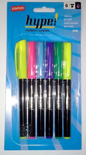 Staples Hype Pen-Style Highlighters, Assorted Colors, 6/Pack (10398)