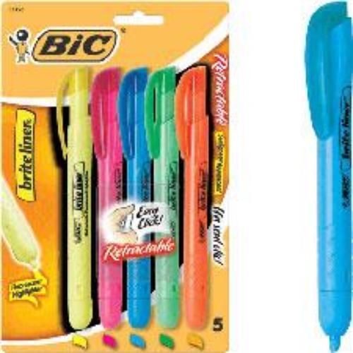 BIC Brite Liner Retractable Highlighter Set Fluorescent Colors 5 Pack