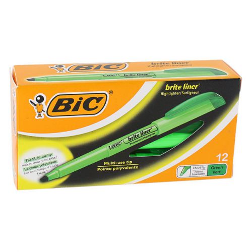 Bic Brite Liner Highlighters, Chisel Tip, Green Ink, Dozen
