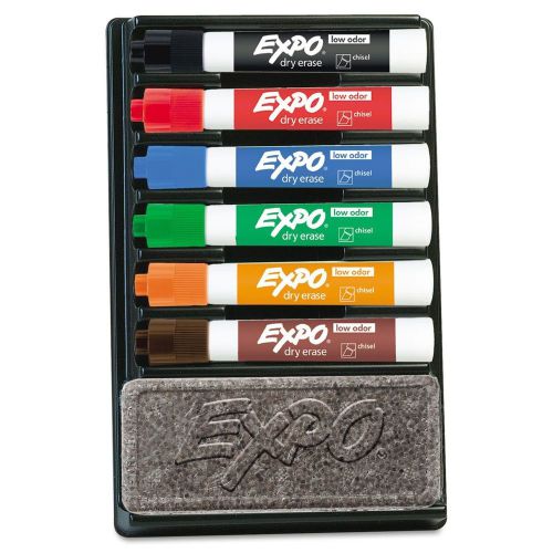 6 EXPO Dry Erase Markers Organizer Kit Assorted Colors Chisel Tip+Eraser pack ##