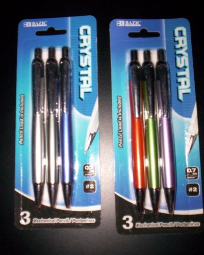 6~~BAZIC Crystal 0.7mm Mechanical Pencil #2 -brand new. 2 packs of 3 pencils