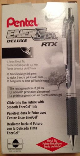 Box of 12, Black Pentel EnerGel Deluxe RTX 0.7mm Rollerball Gel Ink Pens, BL77A