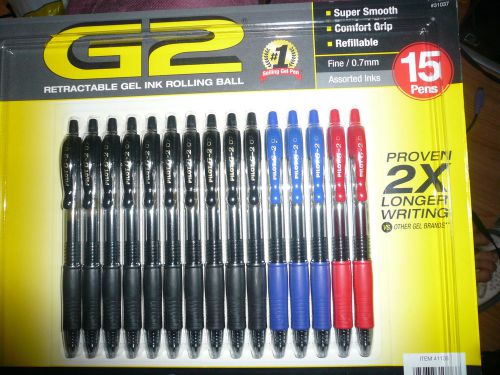 Pilot G2 Black, blue red 0.7mm Gel Ink Rolling Ball Pen 15 Ct Pack