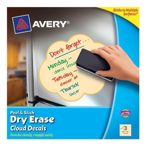 Avery Peel &amp; Stick Dry Erase Decals, Clouds, 10 x 10 Sheets, Yellow, 3/Pack