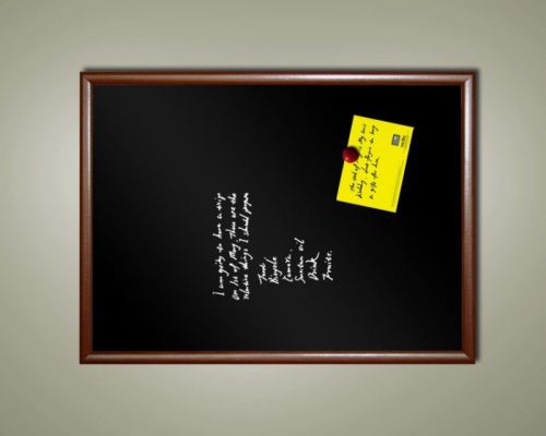 Handsome 24&#034; x 18&#034; framed magnetic black chalk board, dark frame blackboard for sale