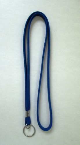 One Blue Lanyard ID Badge Holder with 2 metal rings ca 18 in
