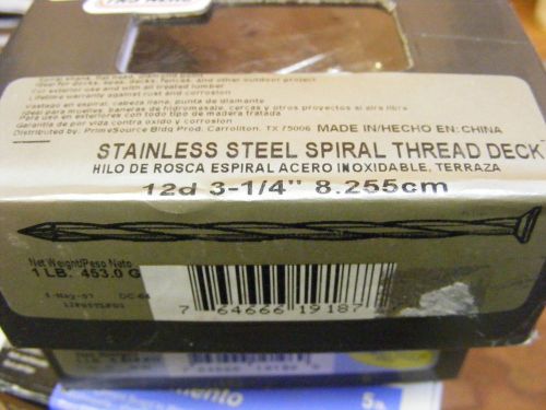 Grip rite 12d-3-1/4&#034; stainless steel spiral thread  siding   nails 2-1 lbs box. for sale