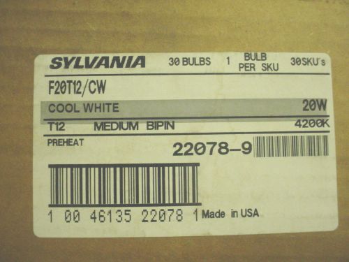 NEW CASE of 30 Sylvania F20T12/CW Fluroescent Lamp Bulbs