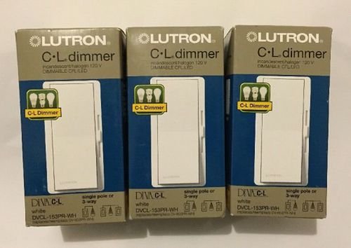 3 LUTRON CL DIMMER DVCL-153PR-WH SINGLE POLE OR 3-WAY150W DIMMABLE CFL or LED