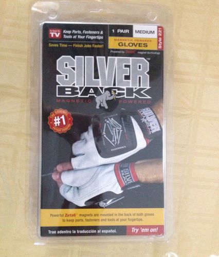 Medium Gloves Silver Back Magnetic Power NEW 6pairs