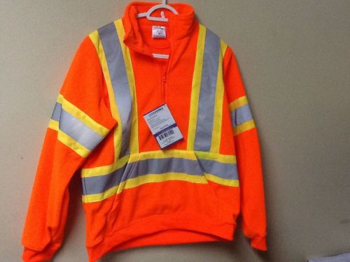 1 New Large hi-vis safety striped orange 3/4 zip fleece pull over CSA approved