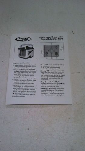 Spectre ll600 laser level quick quick reference card