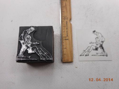 Printing Letterpress Printers Block, Ice Skating Man lifting Fallen Woman Up