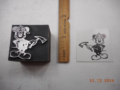 Letterpress Printing Printers Block, Firefighting Mickey Mouse w Axe