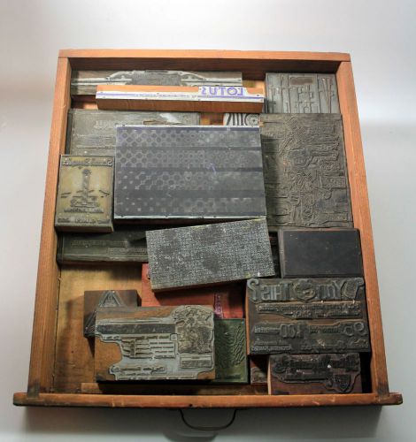 Vintage Engraving Press Wood Metal Blocks w/Drawer