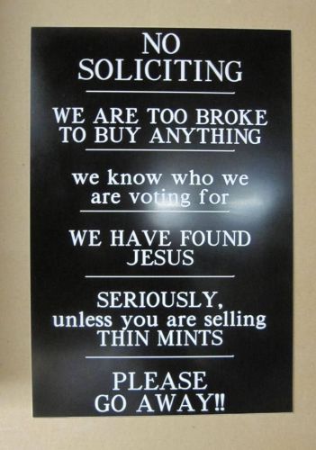 8x10 NO SOLICITING Plastic Sign / Custom Engraved