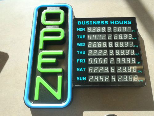 Business open sign led green light hours - vertical 18&#034; x 18&#034; for sale