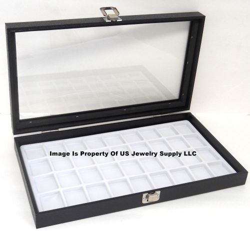 12 Glass Top Lid White 36 Space Jewelry Display Box Cases Pendant Pin Brooch