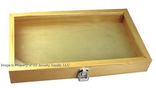 1 Natural Wood Glass Lid Top Utility Display Boxes Case